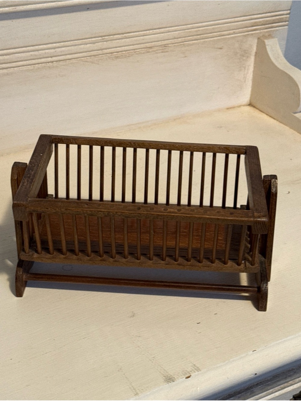 1981 Vintage Artisan Wooden Cradle Dollhouse Nursery Miniature signed